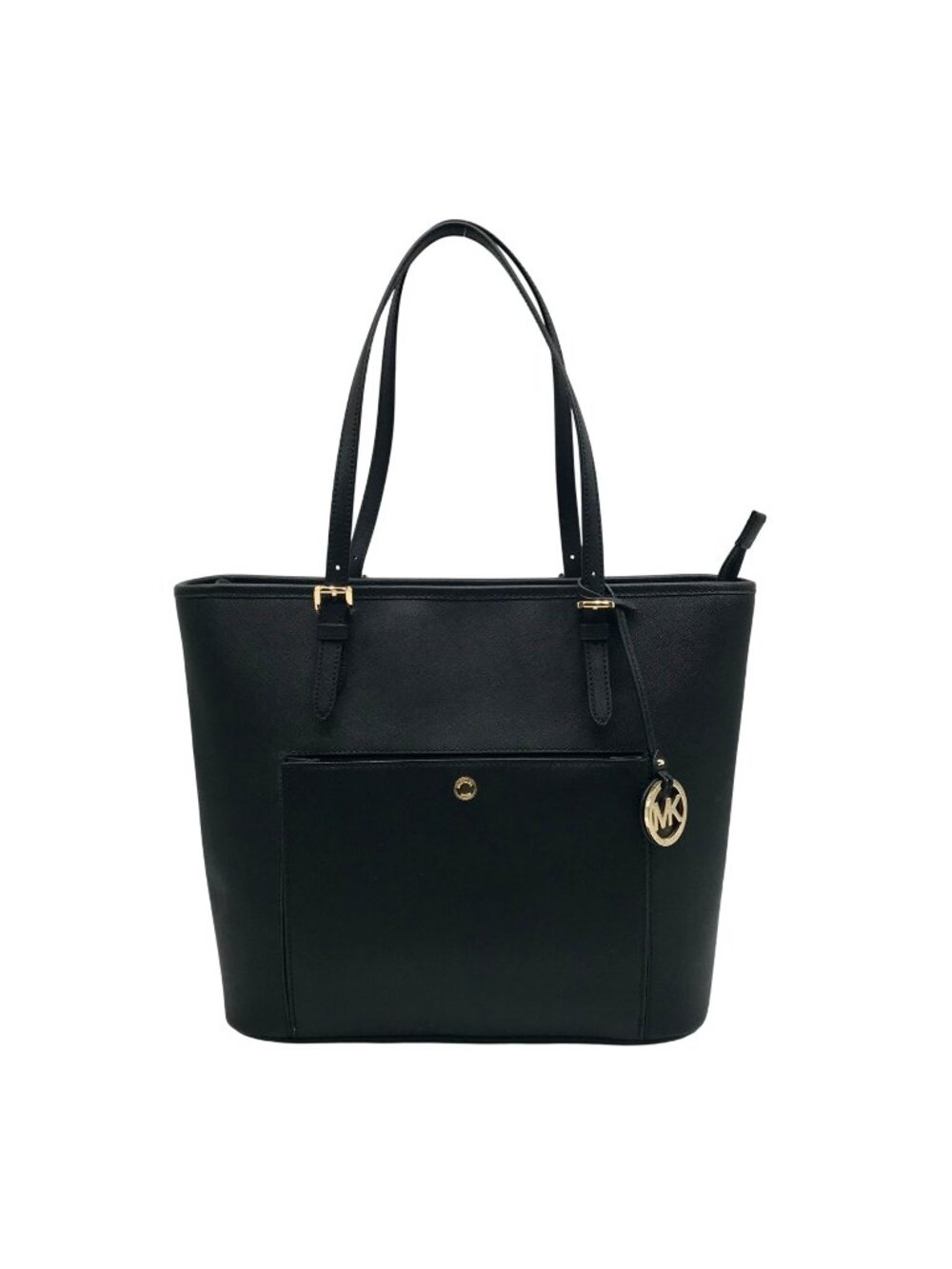 Michael Kors Black Saffiano Leather Large Jet Set Snap Pocket Tote Bag